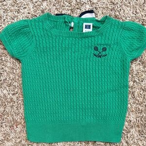 Janie and Jack Tennis Green Cable Knit Short Sleeve 100% Cotton Sweater Top